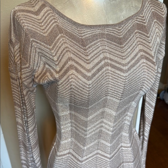 Like New Express Women’s Dress Bodycon Lightweight knit Tan Cream & silver XS - Picture 3 of 14